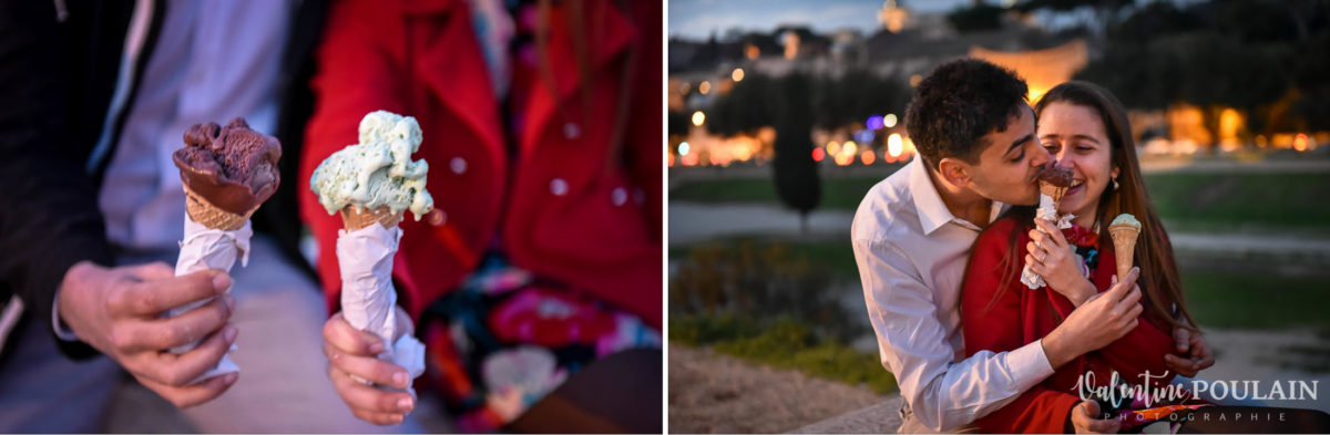 Shooting couple demande mariage Rome glace