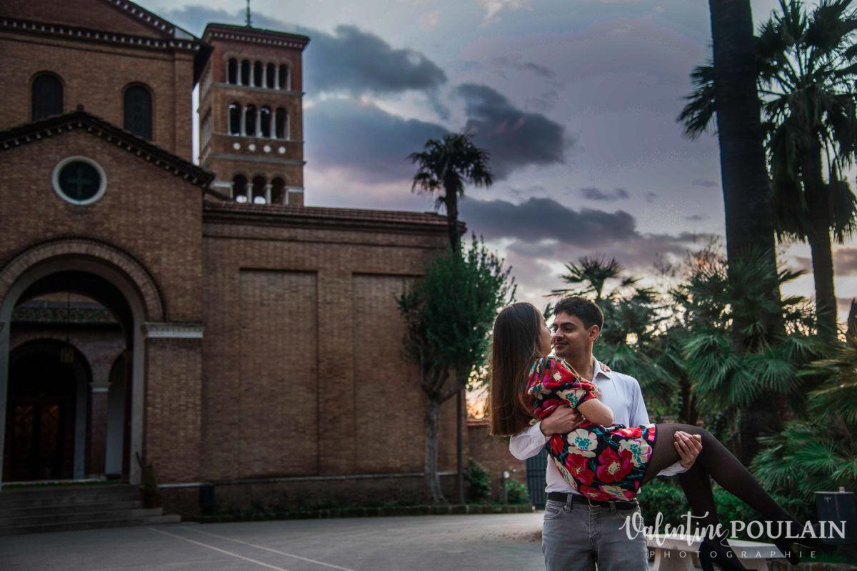 Shooting couple demande mariage Rome palmiers