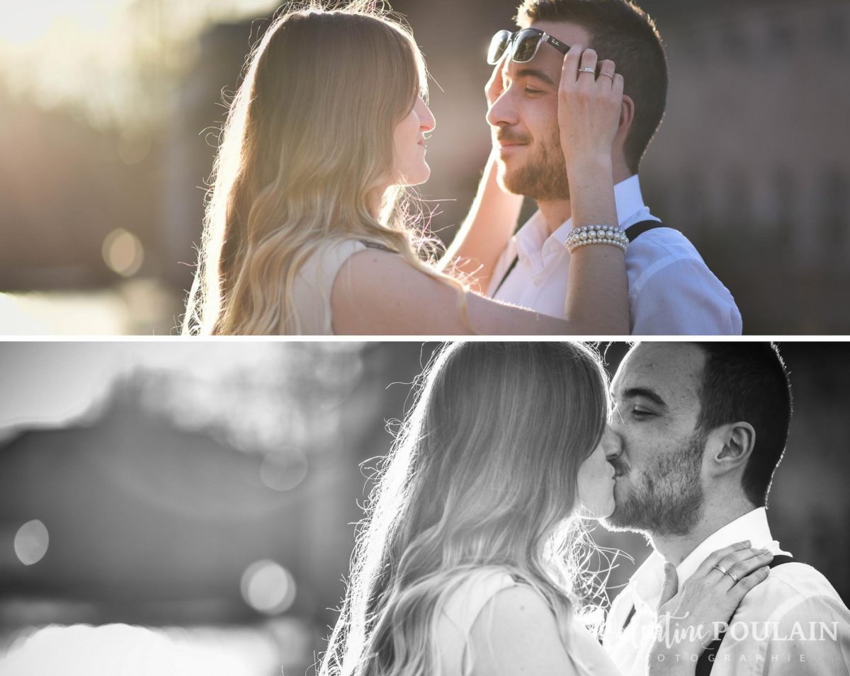 Shooting engagement demande mariage bisou