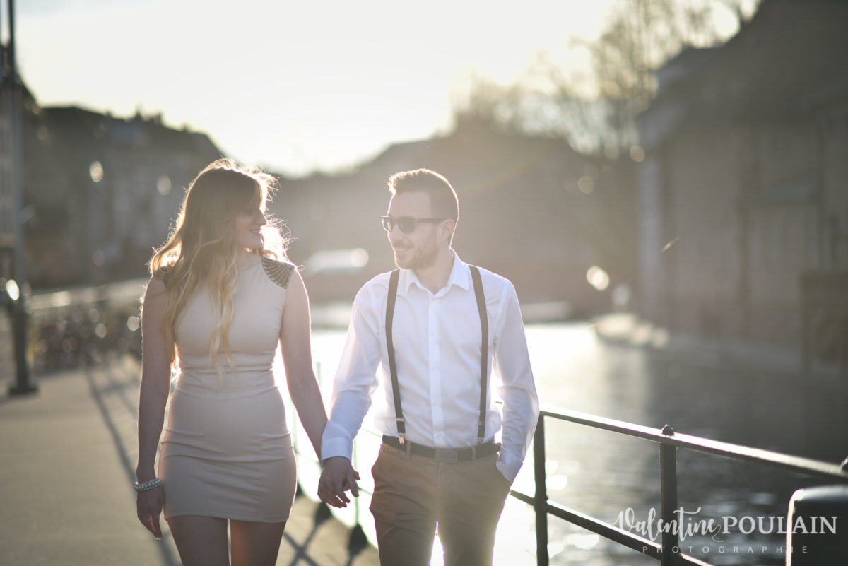 Shooting engagement demande mariage coucher marcher