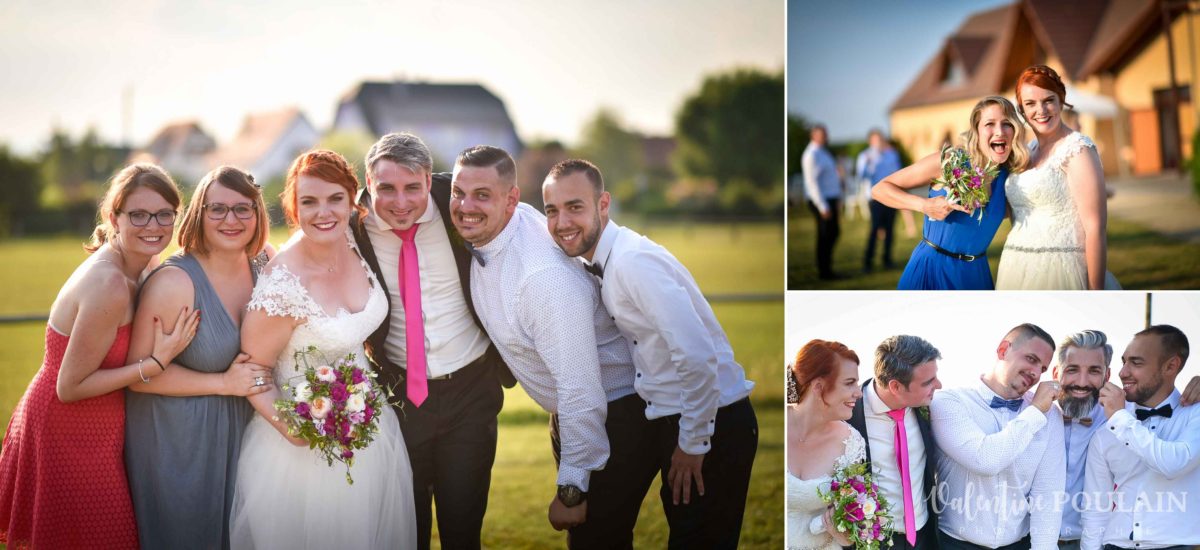 Mariage joyeux vert rose groupe amis- Valentine Poulain