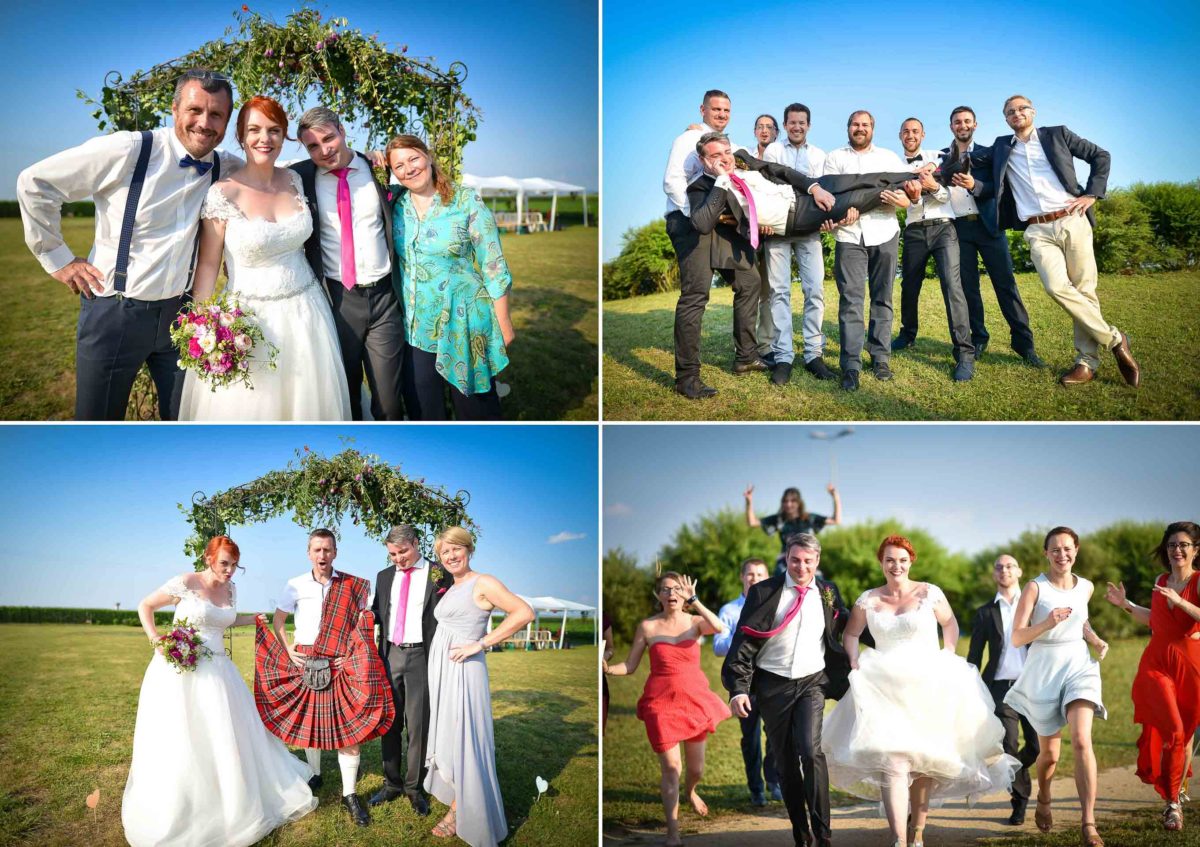 Mariage joyeux vert rose amis - Valentine Poulain