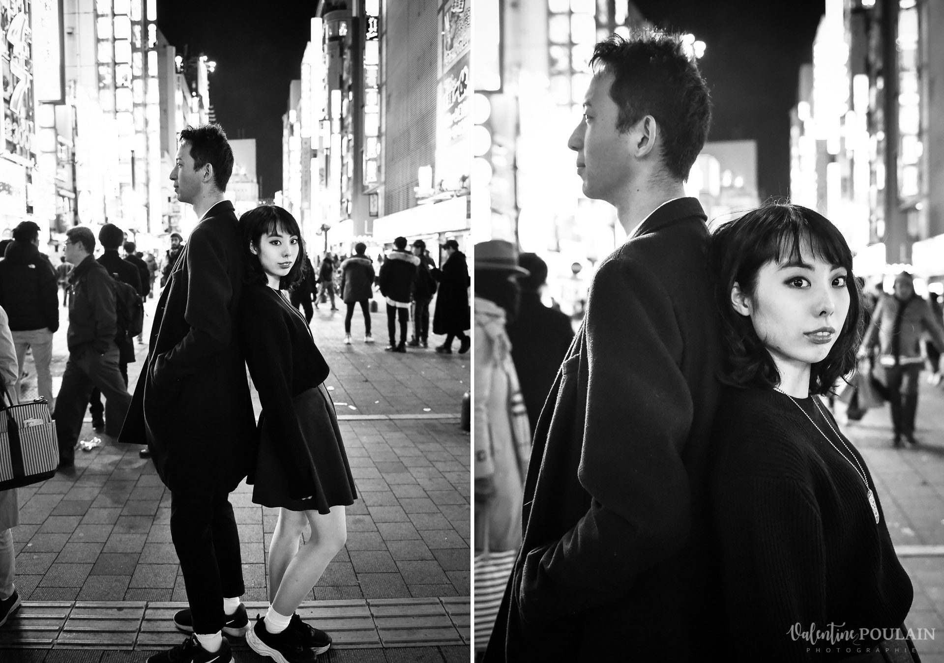 Shooting couple Japon Tokyo Valentine Poulain n&b